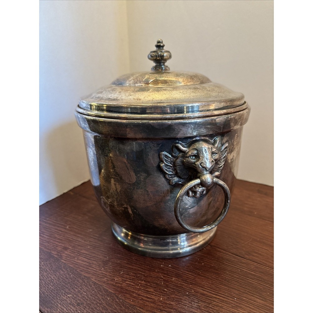 VTG Crosby E.P.C #2 Vacuum Sealed Ice Bucket With Lid, Lion Head Ring Handles